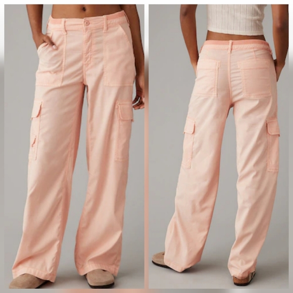American Eagle Dreamy Drape Stretch Cargo Super High Waist Baggy Pants 6 Peach - Picture 2 of 10